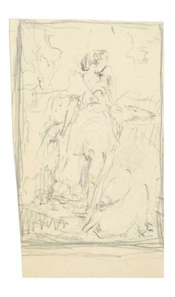 Paul CHMAROFF (1874-1950) 
Femme debout avec chiens
Crayon sur papier 24,5 x 10 cm
on...