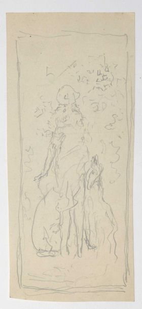 Paul CHMAROFF (1874-1950) 
Femme debout avec chiens
Crayon sur papier 24,5 x 10 cm
on...