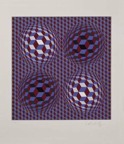 null 100 Victor VASARELY (1906 – 1997) Composition bleu et violet Signée en bas à...