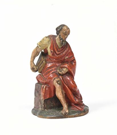null 138 Figure en bois polychrome représentant un prophète assis. XIXe siècle. Hauteur...