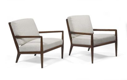 null 213 Harvey PROBBER (1922-2003) Slipper chair Paire de fauteuils en bois à piétement...