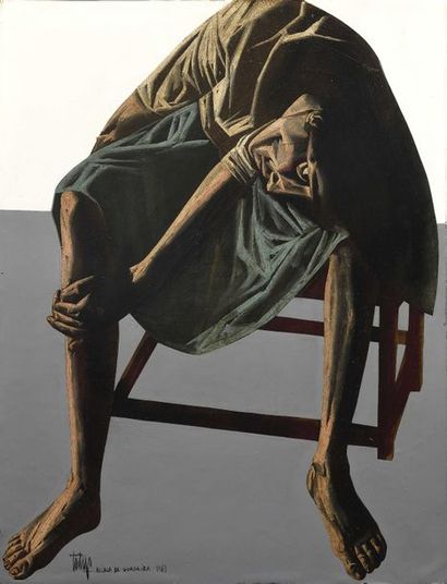 null 75 Francisco CORTIJO (1936-1996) Femme assise Huile sur papier marouflé sur...