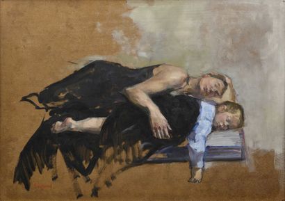 null 81 François LEGRAND (né en 1951) La mère et l’enfant Huile sur Isorel. 46 x...