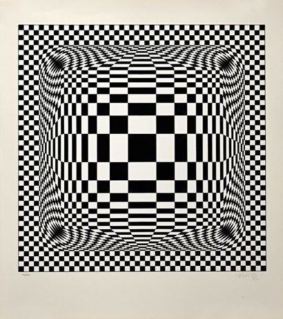null 90 Victor VASARELY (1906 – 1997) Composition noir et blanc Signé en bas à droite...