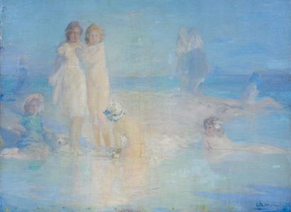 Pavel Dmitrievic CHMAROFF (1874-1955) Les baigneuses Huile sur toile, signée en bas...