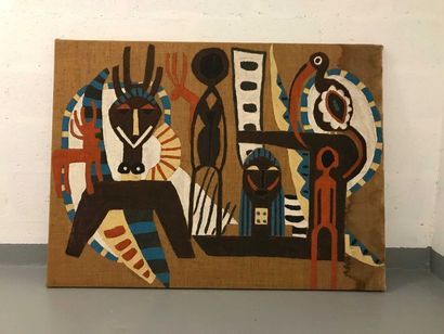 null Une peinture afrique sur toile de jute