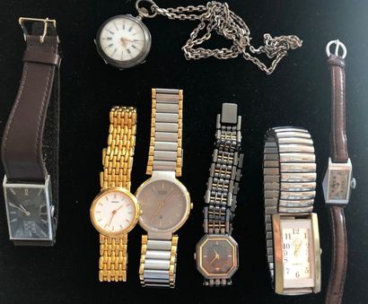 null 6 montres métal et une montre de gousset argent avec sa chaine argent (Poids...