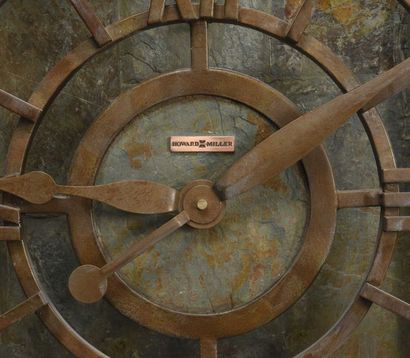 null 234 Howard MILLER (XXe siècle) Fontaine horloge en cuivre et acier patiné, ardoise....