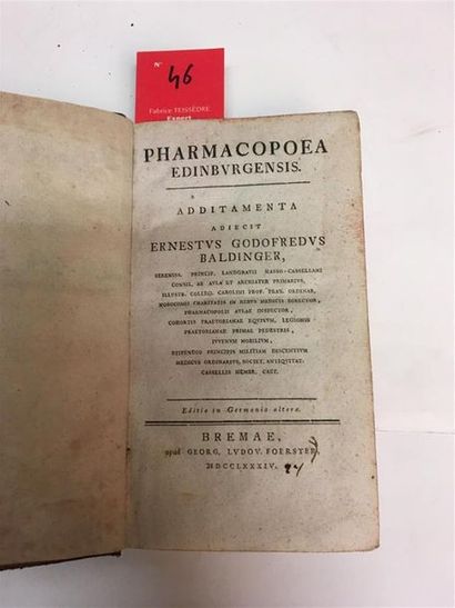 null 46. [ECOSSE]. Pharmacopoea Edinburgensis. Additamenta adiecit Ernestus Godofredus...
