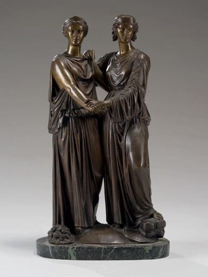 CROZATIER (XIXe siècle) Deux femmes à l'antique se tenant la main
Épreuve en bronze...