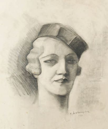 Henry de WAROQUIER (1881-1970) Portrait de femme au chapeau
Dessin au fusain signé...