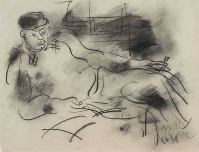 GEN PAUL (1895-1975) Homme allongé à la cigarette
Dessin au fusain, signé et daté...