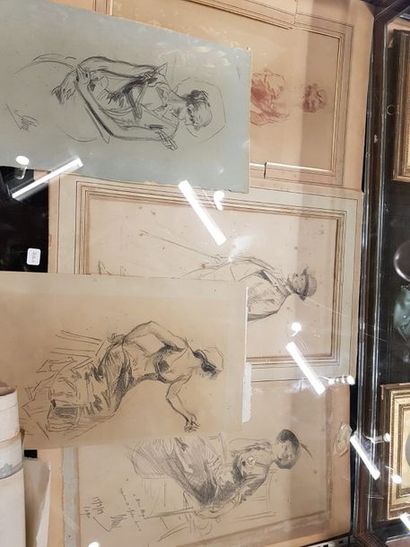 Jules CHÉRET (1836-1932) Cinq dessins en sanguine et crayon