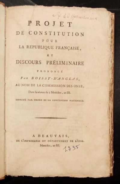 null 55. BOISSY D'ANGLAS (François-Antoine Ier). Projet de constitution pour la République...