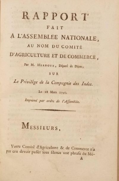 null 93. [COMPANY OF INDIANS] - HERNOUX (M.). Report made to the National Assembly,...