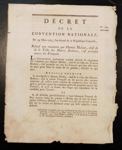 null 251. [MAURES] - Décret de la Convention nationale, du 29 mars 1793, l'an second...