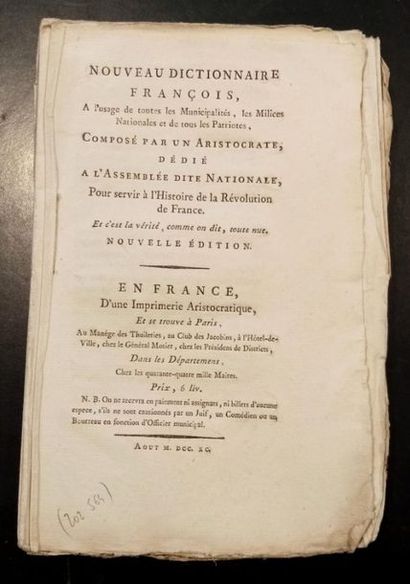 null 102. [CONTRE-REVOLUTION] - Nouveau dictionnaire françois, à l'usage de toutes...