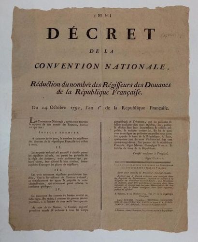 null 4. [POSTER - CUSTOMS] - Decree of the National Convention, reduction in the...