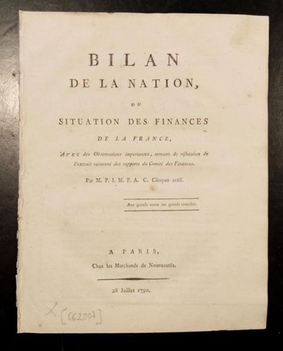 null 259. [MESSENGER (P.-J.)]. Bilan de la nation, or the financial situation of...