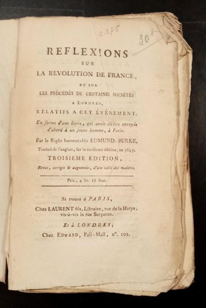 null 70. BURKE (Edmund). Réflexions sur la Révolution de France, et sur les procédés...