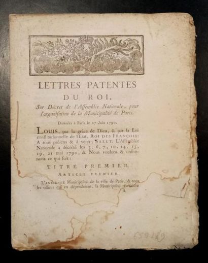 null 291. [PARIS] - Letters patent from the king, on the decree of the National Assembly,...