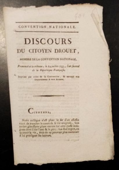 null 132. DROUET (Jean-Baptiste). Discours prononcé à la tribune, le 14 juillet 1793,...