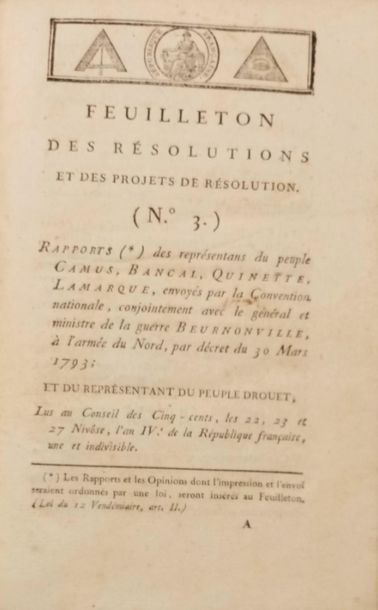 null 78. [CAMUS (Armand-Gaston)]. Feuilleton des résolutions et des projets de résolution....