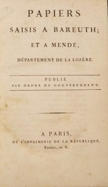 null 13. [AGENCE d'AUGSBOURG] - Papiers saisis à Bareuth et à Mende, département...