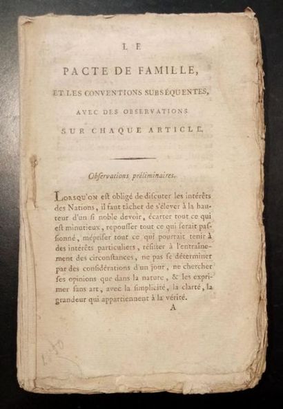 null 140. [DUPONT DE NEMOURS (Pierre-Samuel)]. La Pacte de famille. Paris, Baudouin,...