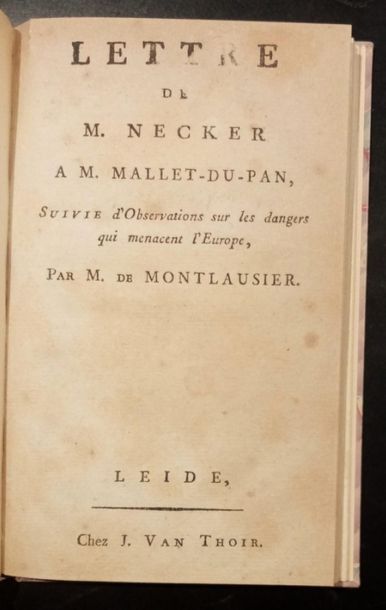null 281. [NECKER]. Letter from Mr. Necker to Mr. Mallet Du Pan, followed by Observations...