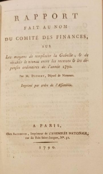 null 142. DUPONT DE NEMOURS (Pierre-Samuel). Rapport fait au nom du Comité des finances,...