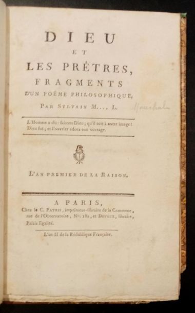 null 243. [MARECHAL (Pierre-Sylvain)]. God and priests, fragments of a philosophical...