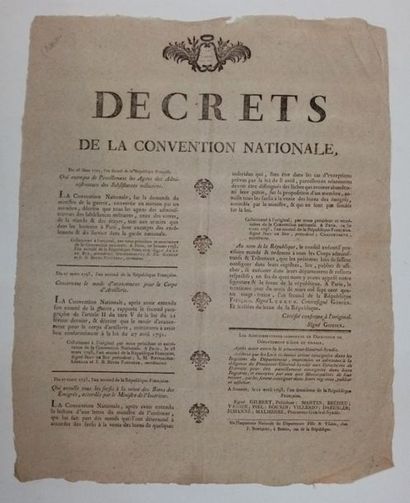 null 10. [DISPLAY] - National Convention decrees. Rennes, Robiquet, 1793, 44 x 35...