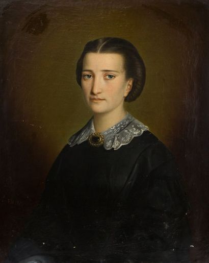 École Française du XIXe siècle 
Portrait of a woman with cameo
Oil on canvas.
71.5...