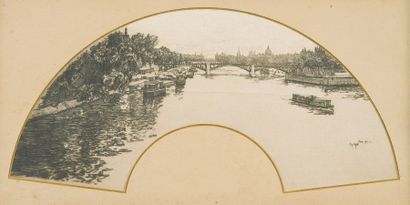 Eugène BEJOT (1867-1931) *La Seine vue du Pont-Royal, 1901
Gravure en forme d'éventail.
Eau-forte...