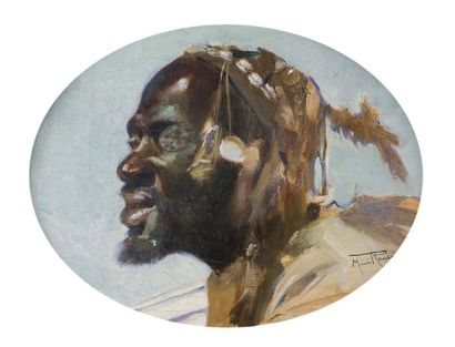 Maurice ROMBERG de VAUCORBEIL (1861/62-1943) 
Young black man in profile
Oil on canvas...