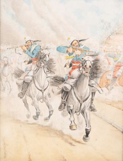 G. BITRY-BOËLY (XIX-XX) 
The charge of the horsemen
Watercolour on paper signed at...