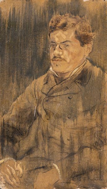Jean-François RAFFAELLI (1850-1924) *Portrait d'homme aux lunettes
Huile sur carton...