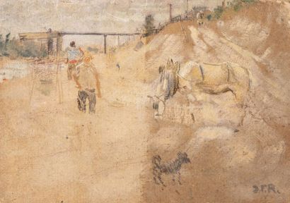 Jean-François RAFFAELLI (1850-1924) *The workers, sketch on the right side
Oil on...