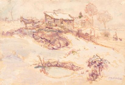 Jean-François RAFFAELLI (1850-1924) *Small donkey and hut under the snow
Mixed media...