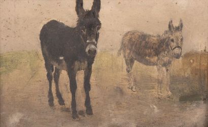 Jean-François RAFFAELLI (1850-1924) *Deux petits ânes
Huile sur panneau d'acajou...