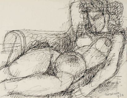 Marcel GROMAIRE (1892-1971) 
Nude lying on a sofa, 1934
Pen and Indian ink on paper.
Signed...