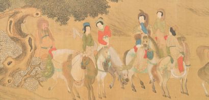 null Large ink and colour roller painting on silk
China, 19th century
Decorated in...