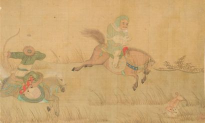 null Grande peinture en rouleau à l'encre et couleur sur soie
Chine, XIXe siècle
À...