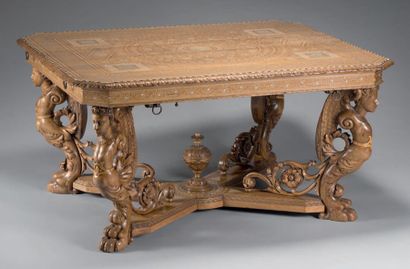 null Large wooden middle table with inlaid ivory decoration in the centre of a large...