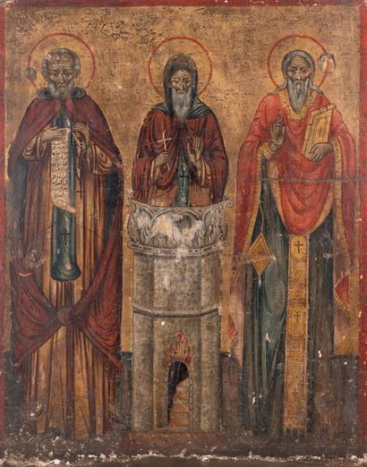 null Greco-Melchite icon representing a monk holding a philacter, in the center Saint...