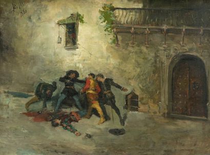BILLY (XIXe siècle) 
Le combat de rue
Oil on canvas signed upper left, dated 1880.
(Missing).
65...