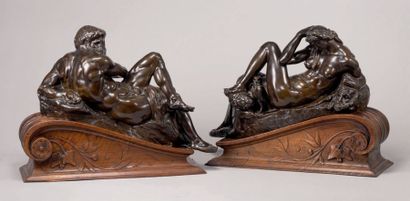 D'après MICHEL-ANGE Day and Night
Two bronze events with a brown patina forming a...