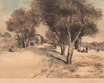 Jean-François RAFFAELLI (1850-1924) * The Sunny Road * Colorful Drypoint on Japan....