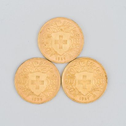 null 3 pièces d'or 20F Suisse 1927
